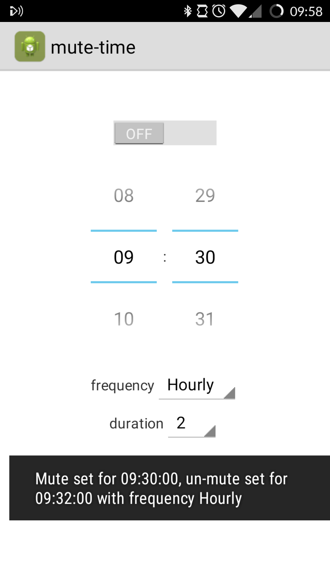 Screenshot of the mute-time utility.